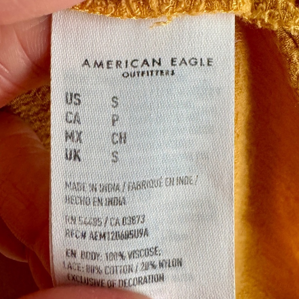 American Eagle Yellow Lace Inset Long Sleeve Boho Tunic Blouse Size Small - Picture 9 of 9